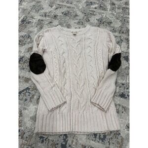 The Territory Ahead Cream Lambswool Cashmere Cable Knit Elbow Patch Sweater S
